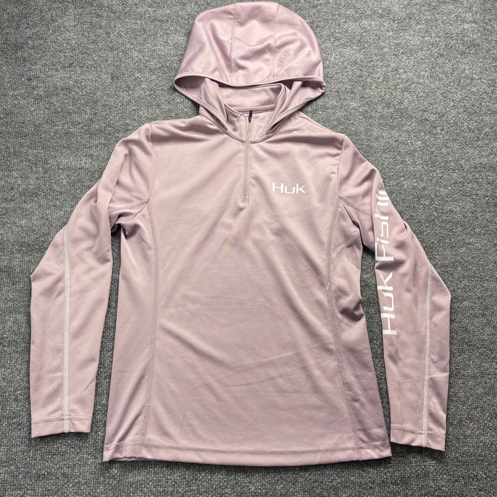 Huk Performance Fishing Hoodie Womens Medium Mauve Quarter Zip Sun Shirt